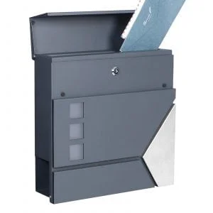 Anthracite stainless steel mailbox with newspaper drawer