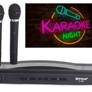Brezžični karaoke sistem 2x brezžični mikrofon + postaja AKCIJA 11 Brezžični karaoke sistem z dvema mikrofonoma in postajo
