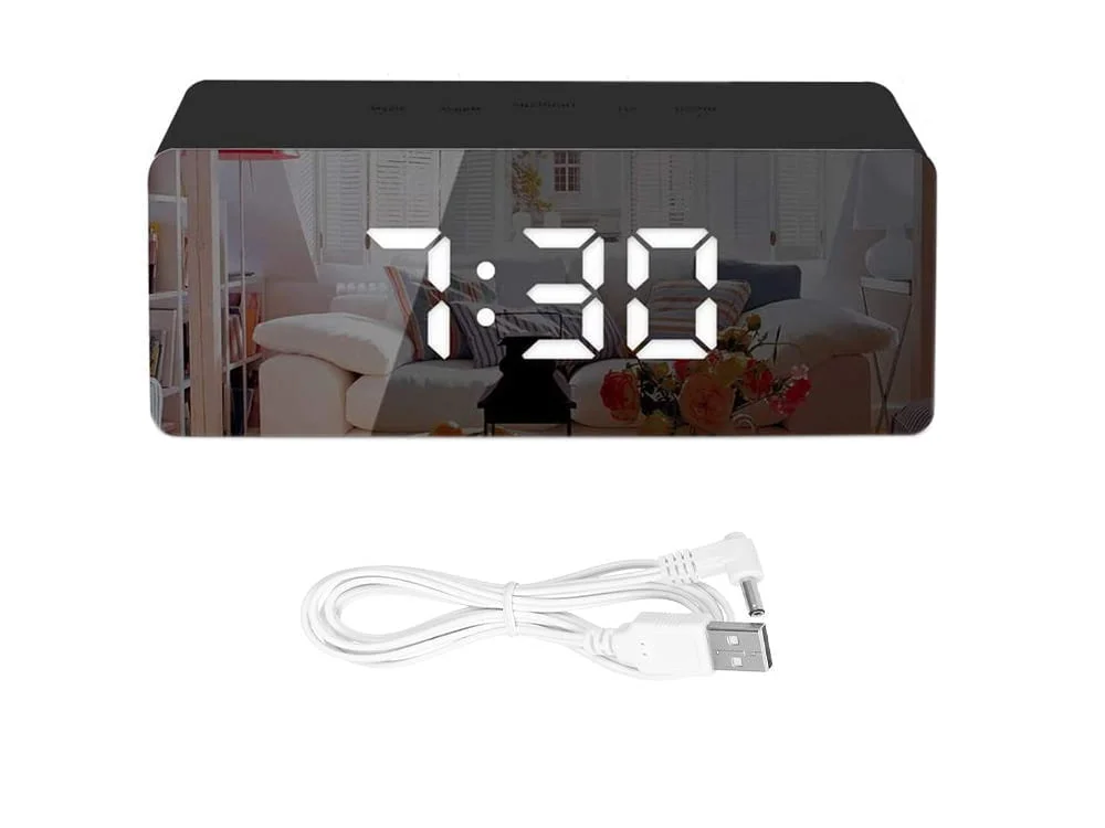 4v1 USB elektronska budilka s termometrom in ogledalom črna - Image 10