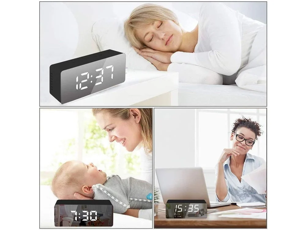 4v1 USB elektronska budilka s termometrom in ogledalom črna - Image 6