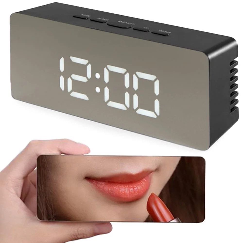 4v1 USB elektronska budilka s termometrom in ogledalom črna