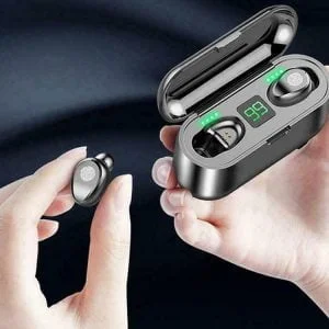 Alternativni prikaz 2u1 bežičnih Bluetooth slušalica i power bank LCD bijele boje