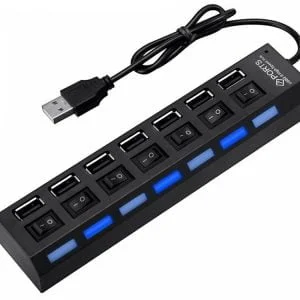 7-porters USB 2.0-hub med bryter - dokkingstasjon 11 7-porters USB-hub med svitsjer og dokkingstasjon