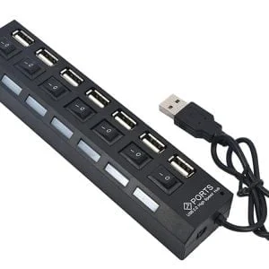 7-porters USB 2.0-hub med bryter - dokkingstasjon 13 USB 2.0-hub med syv porter og brytere