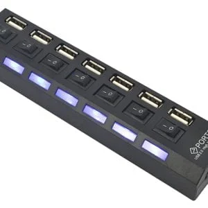 7-porters USB 2.0-hub med bryter - dokkingstasjon 16 7-porters USB 2.0-hub med svitsjer, dokkingstasjon