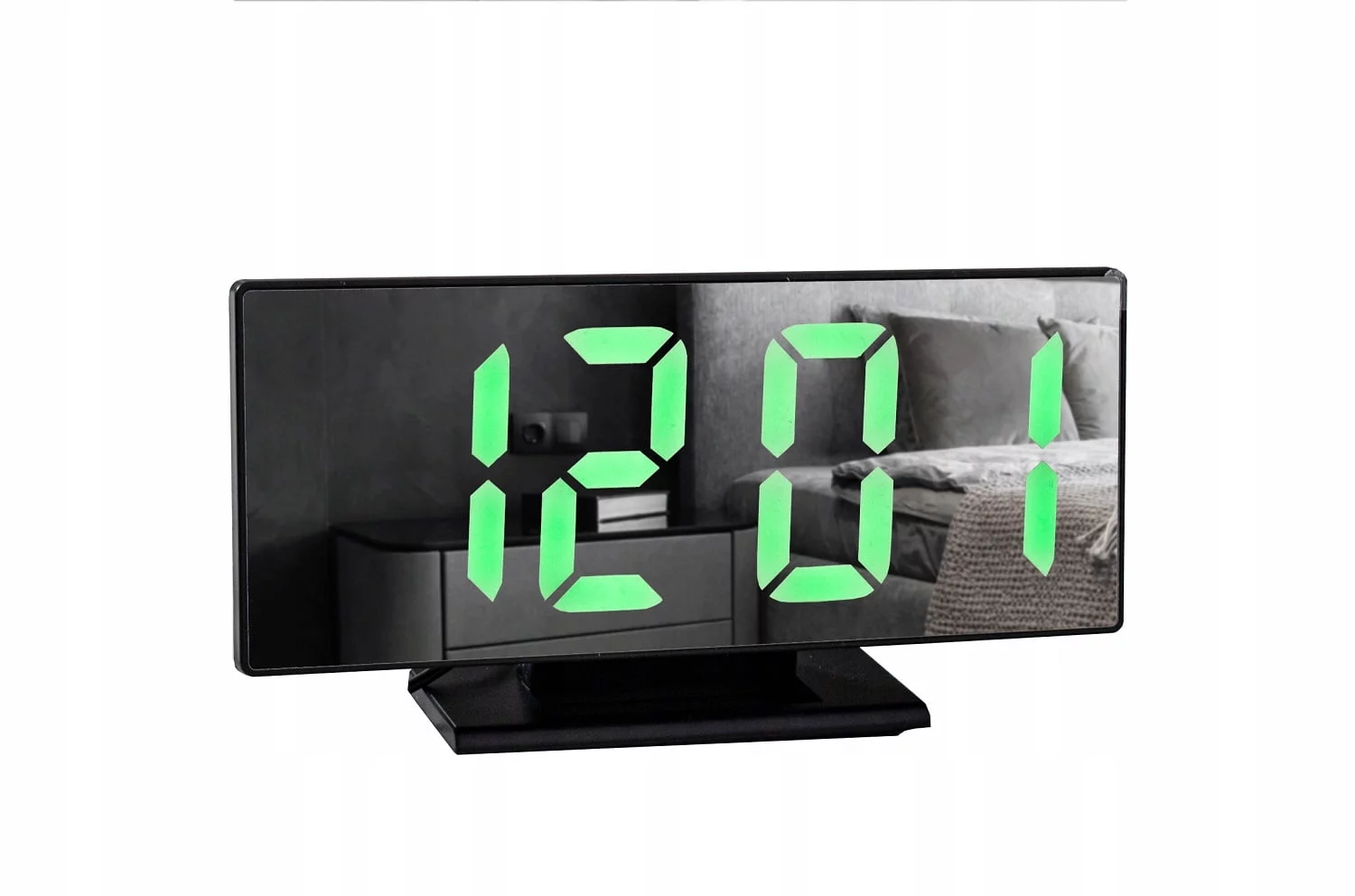 Velika 4v1 USB LED digitalna budilka s termometrom in ogledalom črna - Image 6