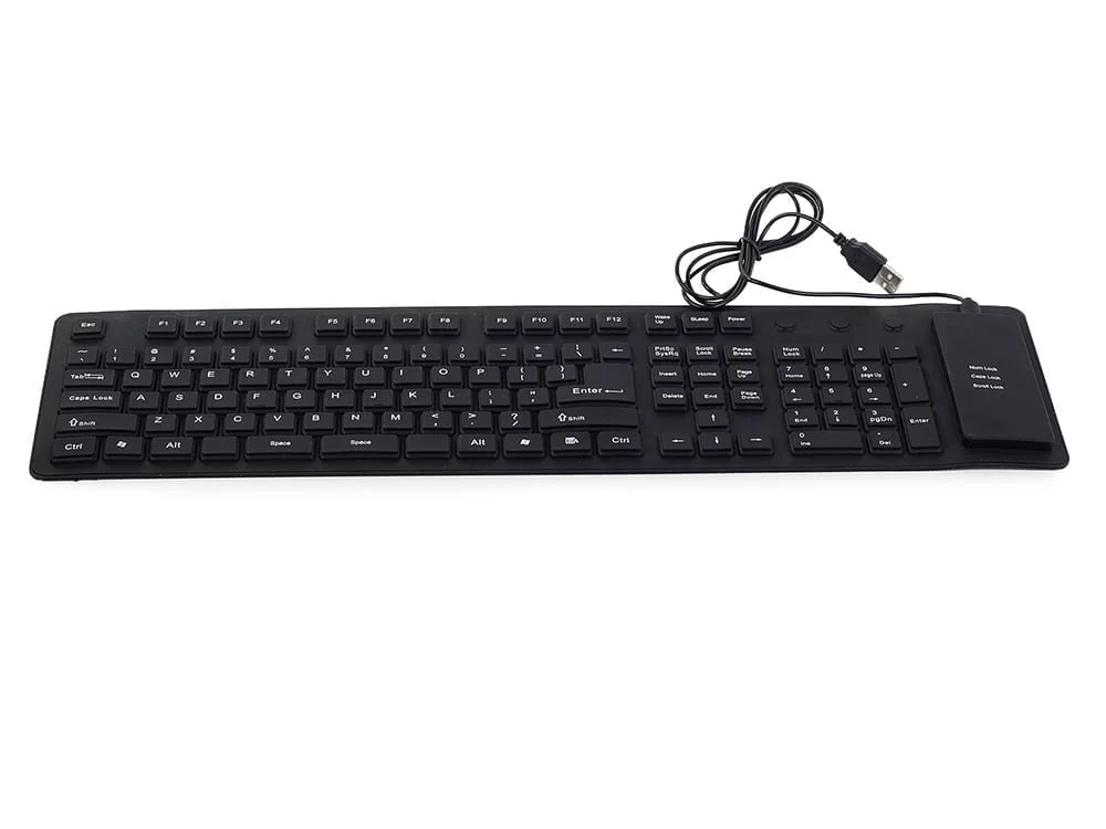 Tanka vodootporna USB silikonska tipkovnica - sklopiva crna - slika 2