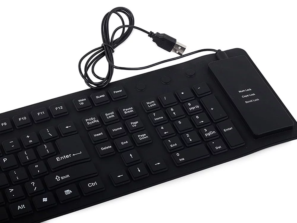 Tanka vodootporna USB silikonska tipkovnica - sklopiva crna - slika 4