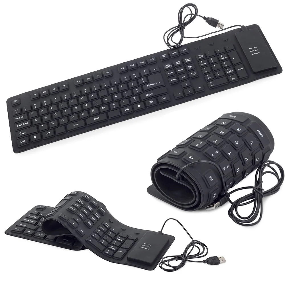 Tanka vodootporna USB silikonska tipkovnica - sklopiva crna