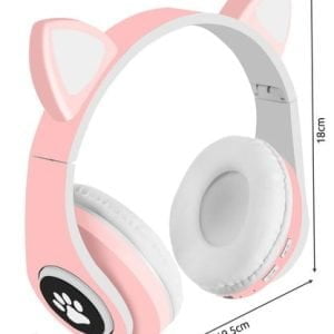 Roze LED bežične slušalice s mačjim ušima + mikrofon