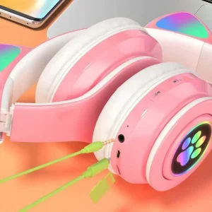 Roze LED bežične slušalice s mačjim ušima + mikrofon