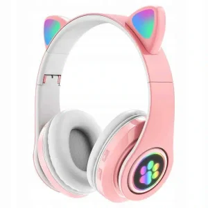 Roze LED bežične slušalice s mačjim ušima + mikrofon