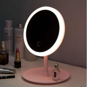 Kozmetično ogledalo z LED osvetlitvijo in USB dotikom na stojalu
