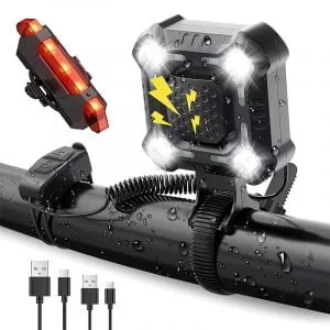 Set USB višebojna punjiva lampa za bicikl + stražnje svjetlo i sirena