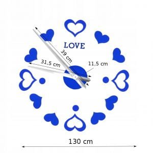 3D moderan zidni sat 130 cm plava srca 10 3D moderan zidni sat 130 cm plava srca