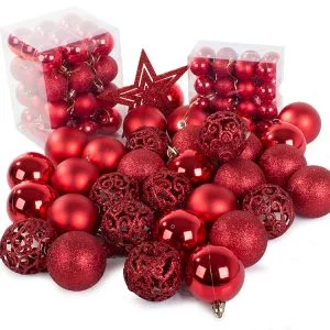 Set crvenih božićnih kuglica 100 komada + zvijezda