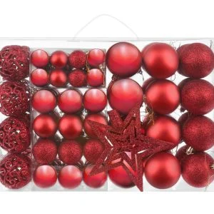 Set crvenih božićnih kuglica 100 komada + zvijezda
