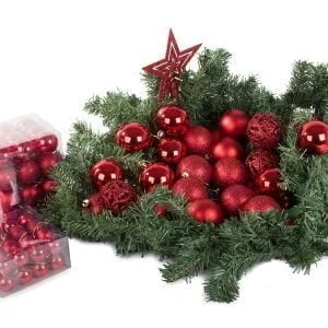 Set crvenih božićnih kuglica 100 komada + zvijezda