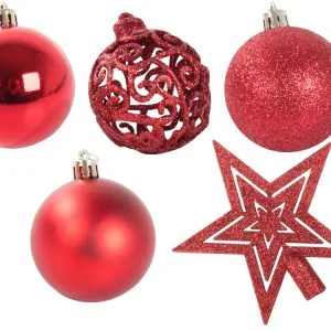 Set crvenih božićnih kuglica 100 komada + zvijezda