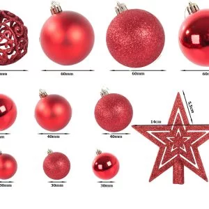 Set crvenih božićnih kuglica 100 komada + zvijezda