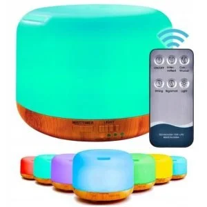LED RGB aroma difuzor vlažilec zraka z daljinskim upravljalnikom 300ml rjav