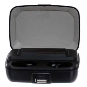 Black Bluetooth wireless headphones and power bank