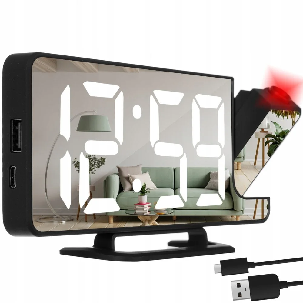 4v1 projekcijska budilka z LCD zaslonom in ogledalom črna