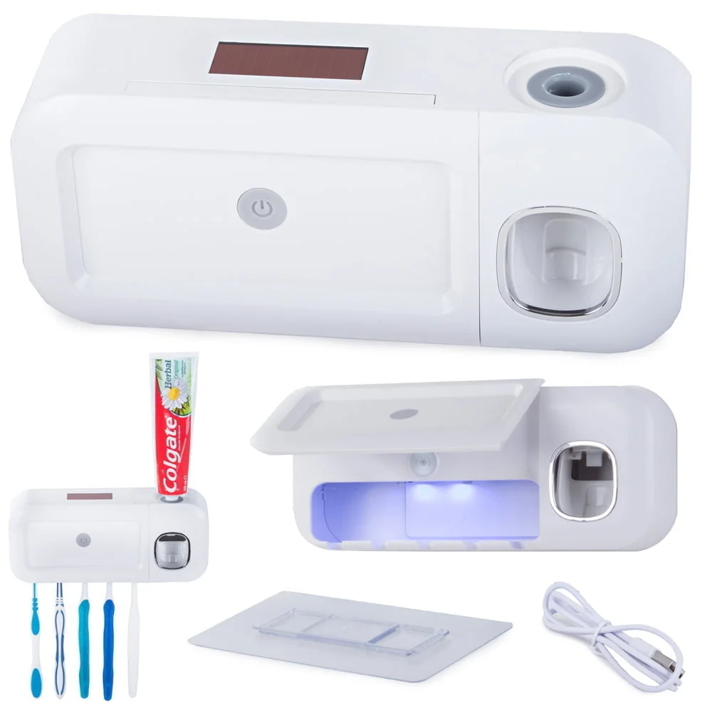 3V1 akumulatorski USB stenski dozator zobne paste in UV sterilizator krtačk