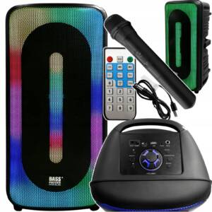 Močan Bluetooth karaoke zvočnik z mikrofonom, daljincem in barvnimi LED lučmi