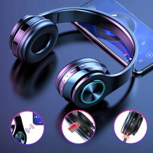 Črne Bluetooth 5.0 brezžične LED RGB igralne slušalke z mikrofonom