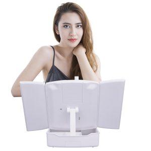 USB touch LED zložljivo osvetljeno kozmetično ogledalo in organizator s 5x povečavo