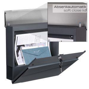 Antracitni poštni nabiralnik z inox detajli in režo za časopis