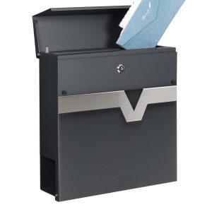 Antracit poštni nabiralnik z inox detajli in režo za časopis V60