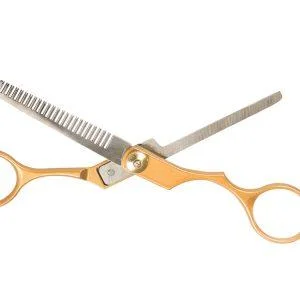 Alternativni prikaz frizerskih škara od nehrđajućeg čelika 150 mm za prorjeđivanje kose, ravne, zlatne