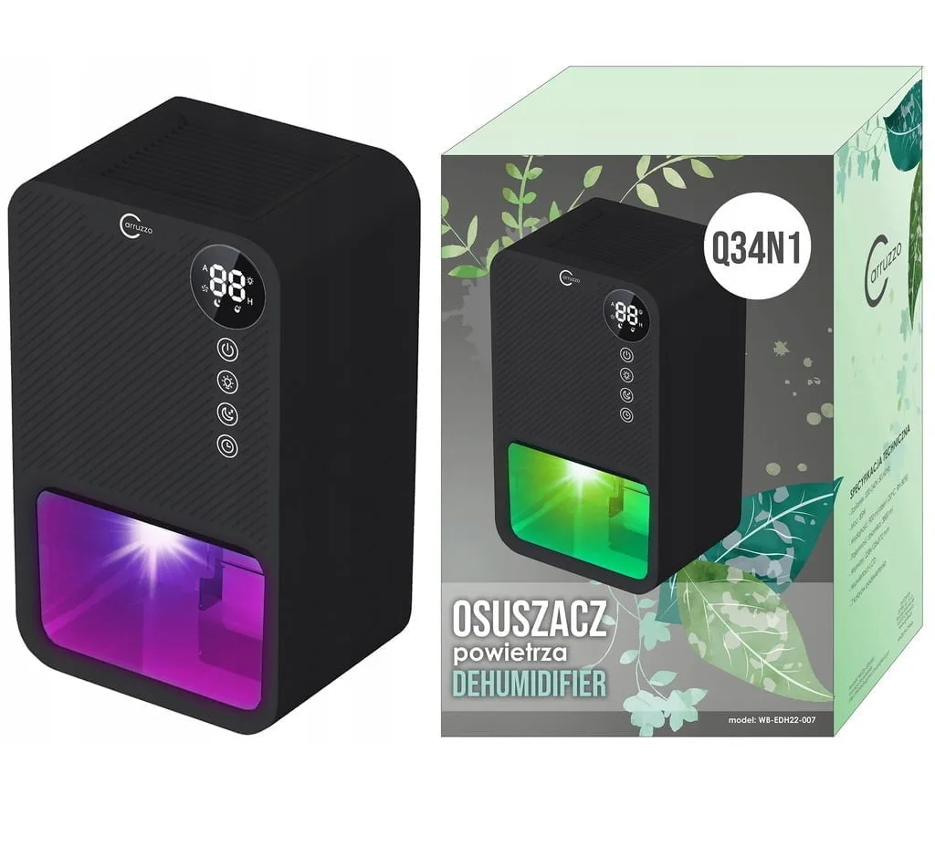 Déshumidificateur et purificateur d'air 85W LCD Absorbeur d'humidité 3,8L Noir LED RVB 9 Déshumidificateur et purificateur d'air noir de 3,8 L avec écran LCD et LED RGB