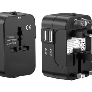 Potovalni adapter vtič EU all in one cel svet 2x USB polnilec 2.1A črn 17 Univerzalni črn potovalni adapter z dvema USB vhodoma