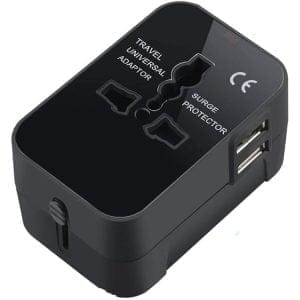 Potovalni adapter vtič EU all in one cel svet 2x USB polnilec 2.1A črn 18 Črn univerzalni potovalni adapter z 2 USB polnilcema