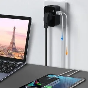 Alternativni prikaz putnog adaptera s EU utikačem, sve u jednom, 2x USB punjač 2.1A, crni