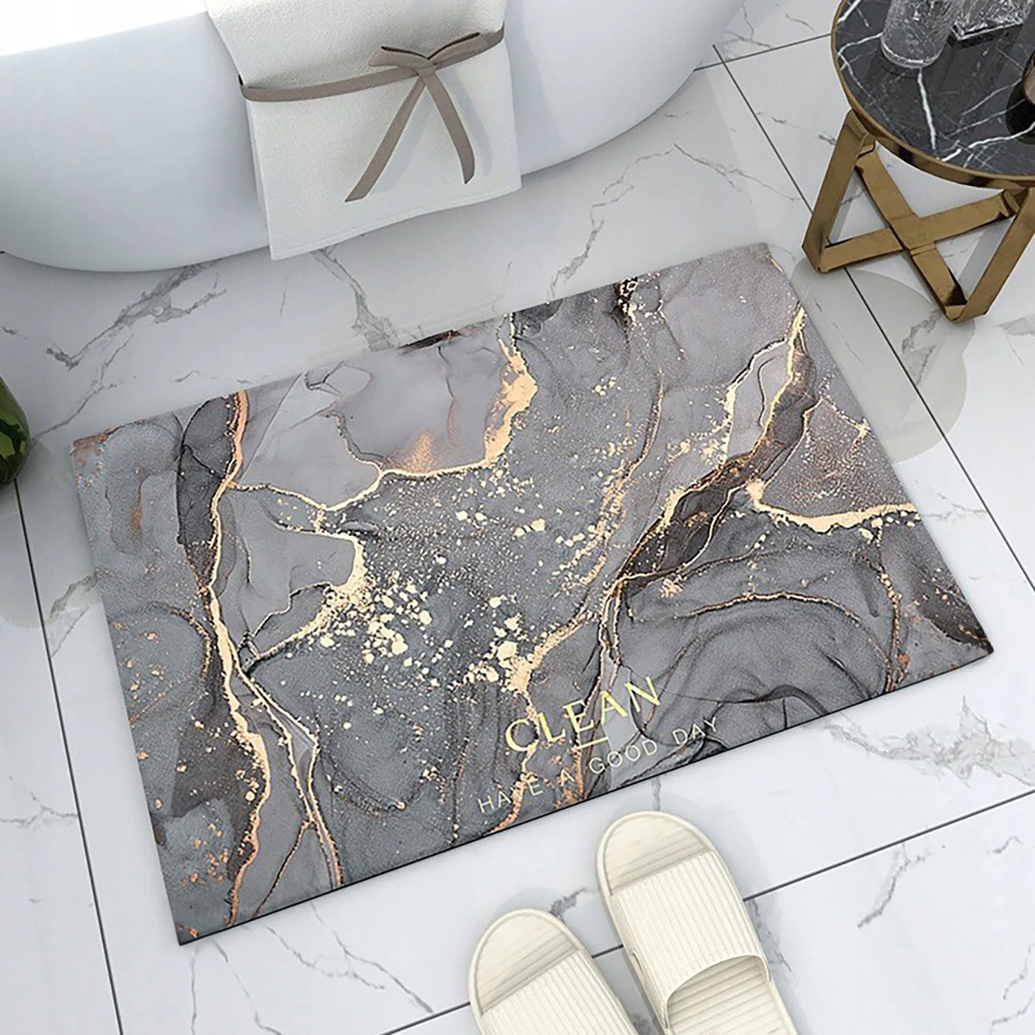 Kopalniška pralna nedrseča preproga 80x50cm sivi marmor - Image 8