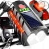 Set solarne aku. LED kolesarske svetilke in sirena 1200lm USB + zadnja luč