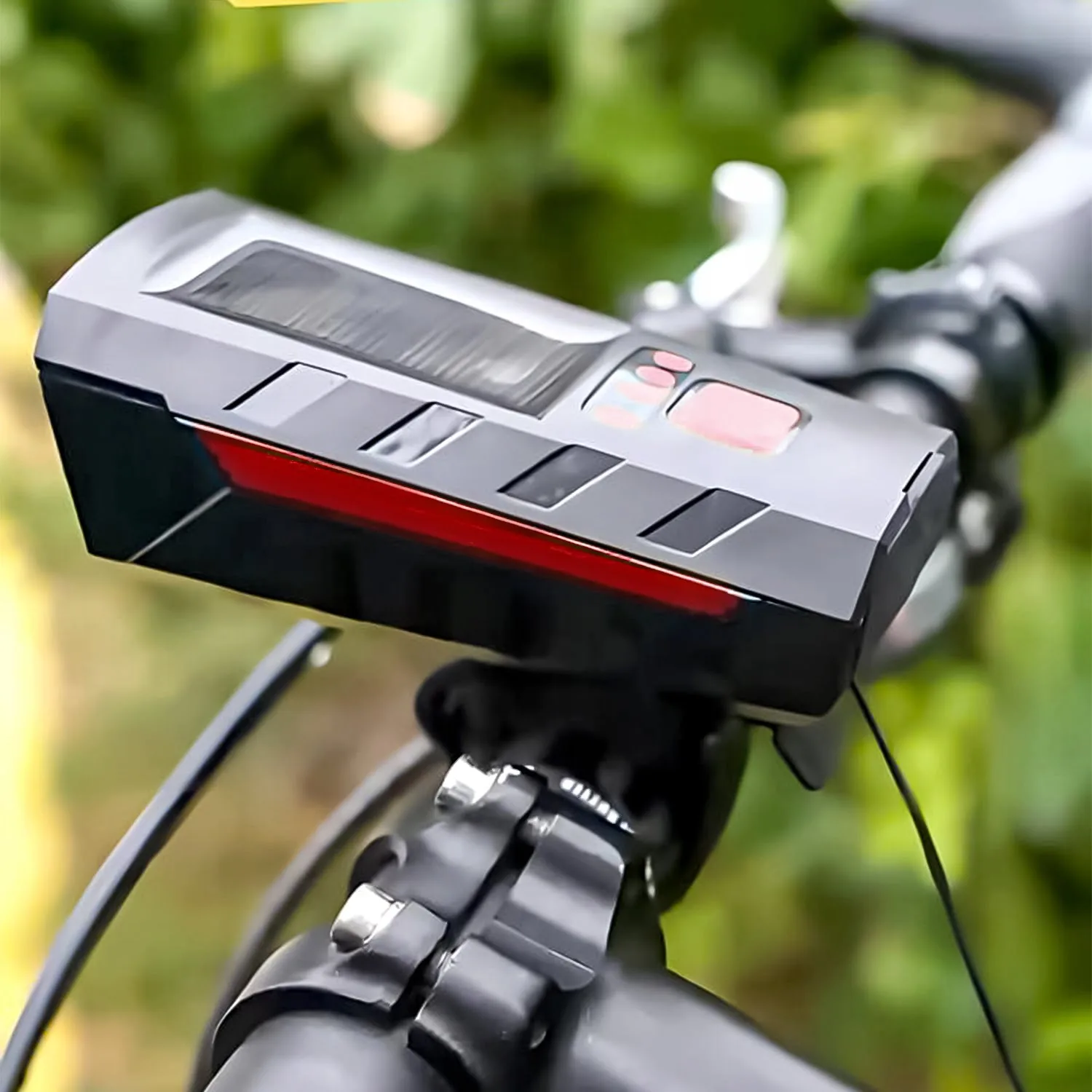 Set solarne aku. LED kolesarske svetilke in sirena 1200lm USB + zadnja luč - Image 3