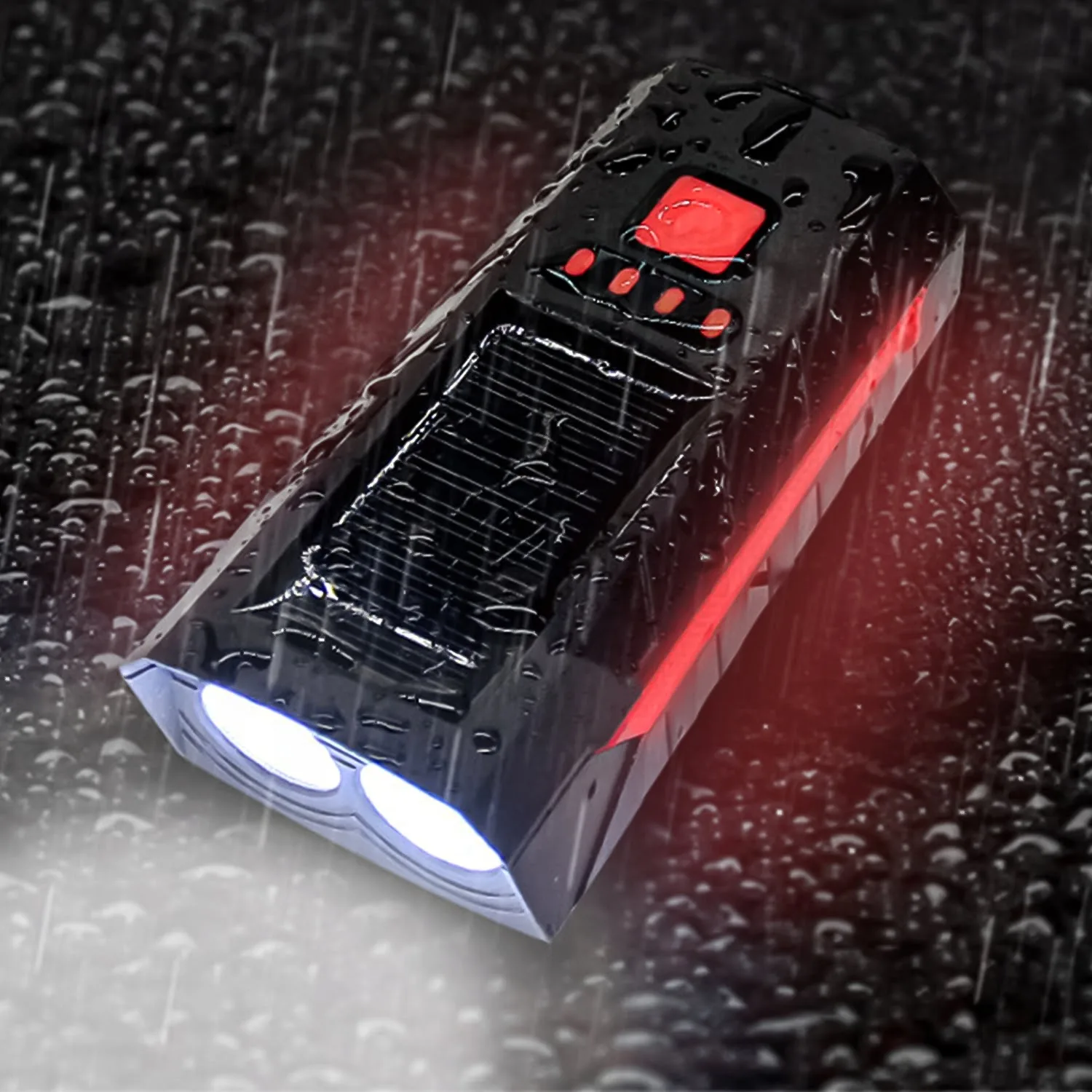 Set solarne aku. LED kolesarske svetilke in sirena 1200lm USB + zadnja luč - Image 4