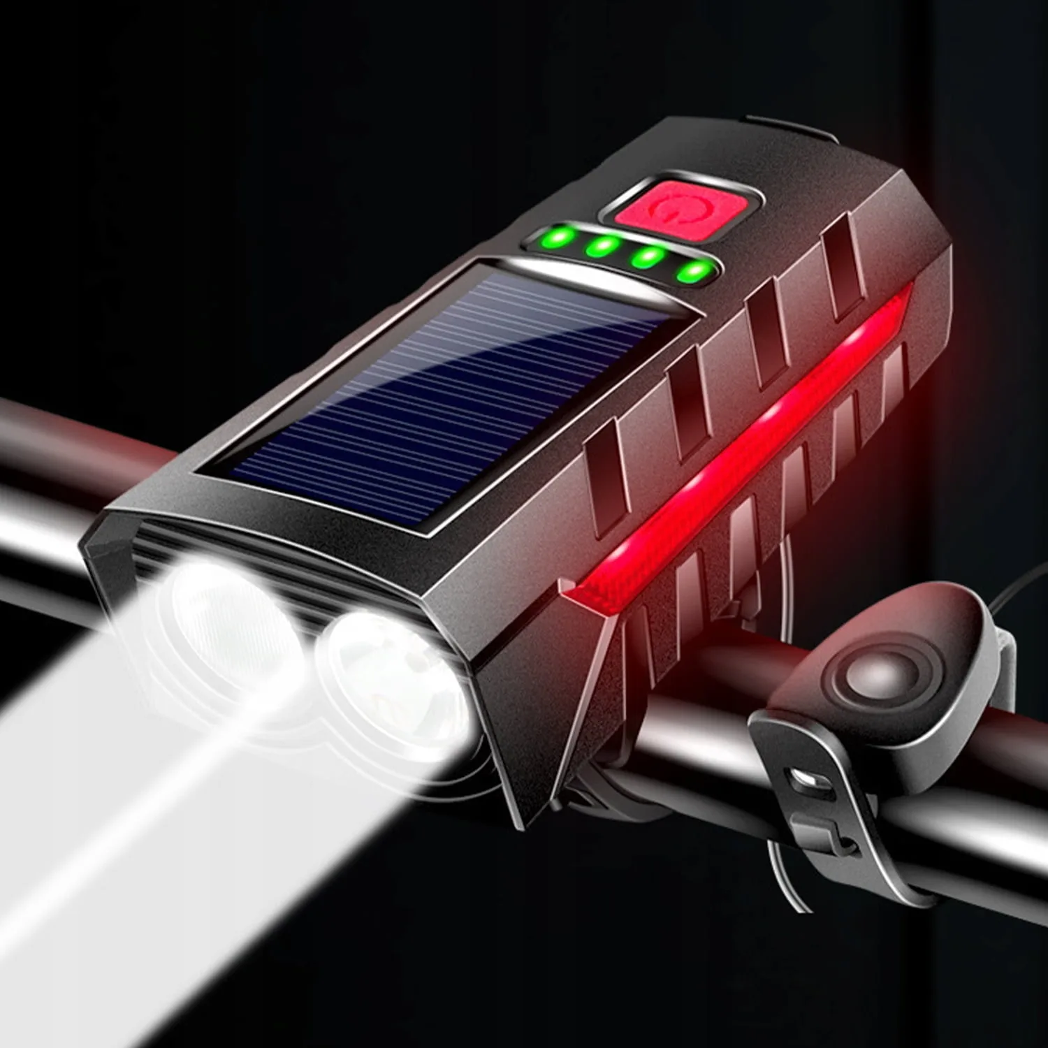 Set solarne aku. LED kolesarske svetilke in sirena 1200lm USB + zadnja luč - Image 5