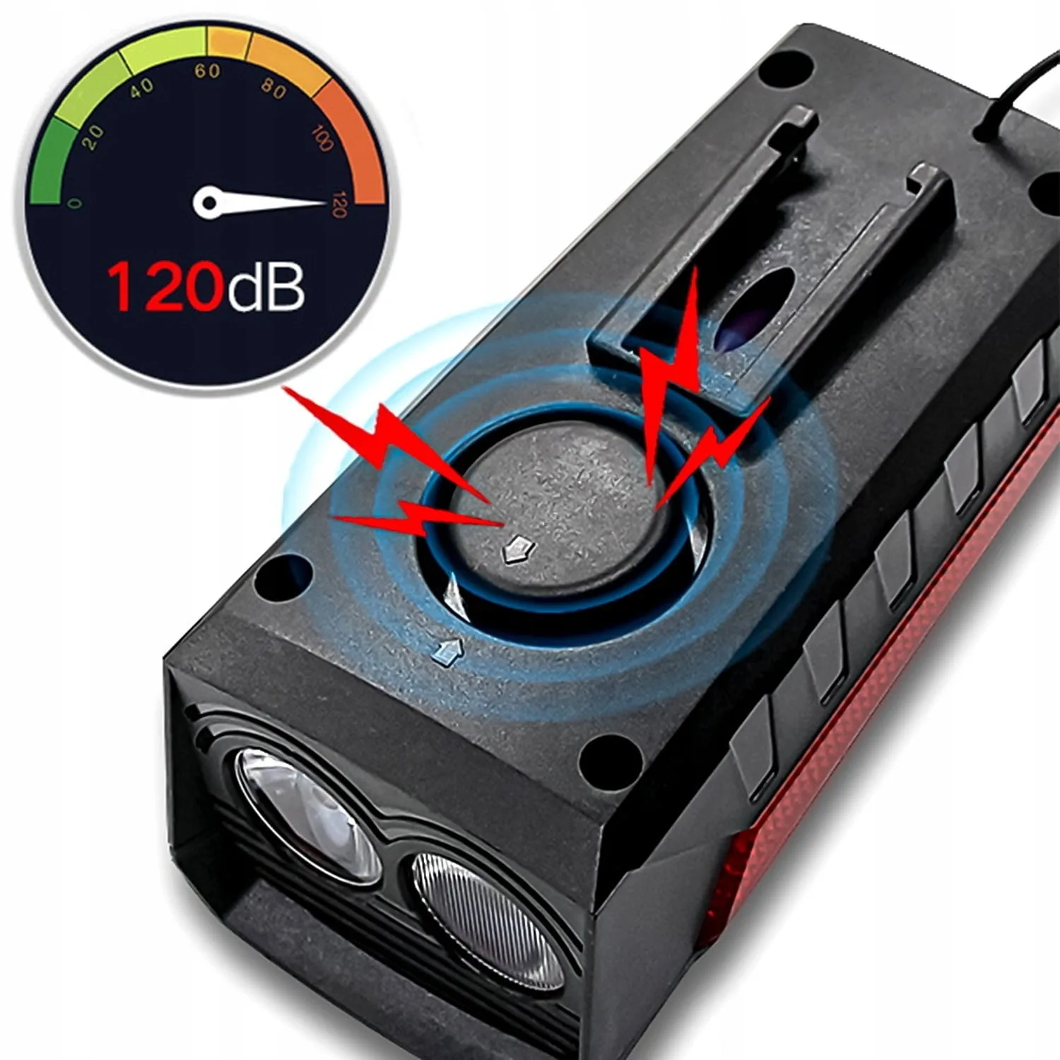 Set solarne aku. LED kolesarske svetilke in sirena 1200lm USB + zadnja luč - Image 6