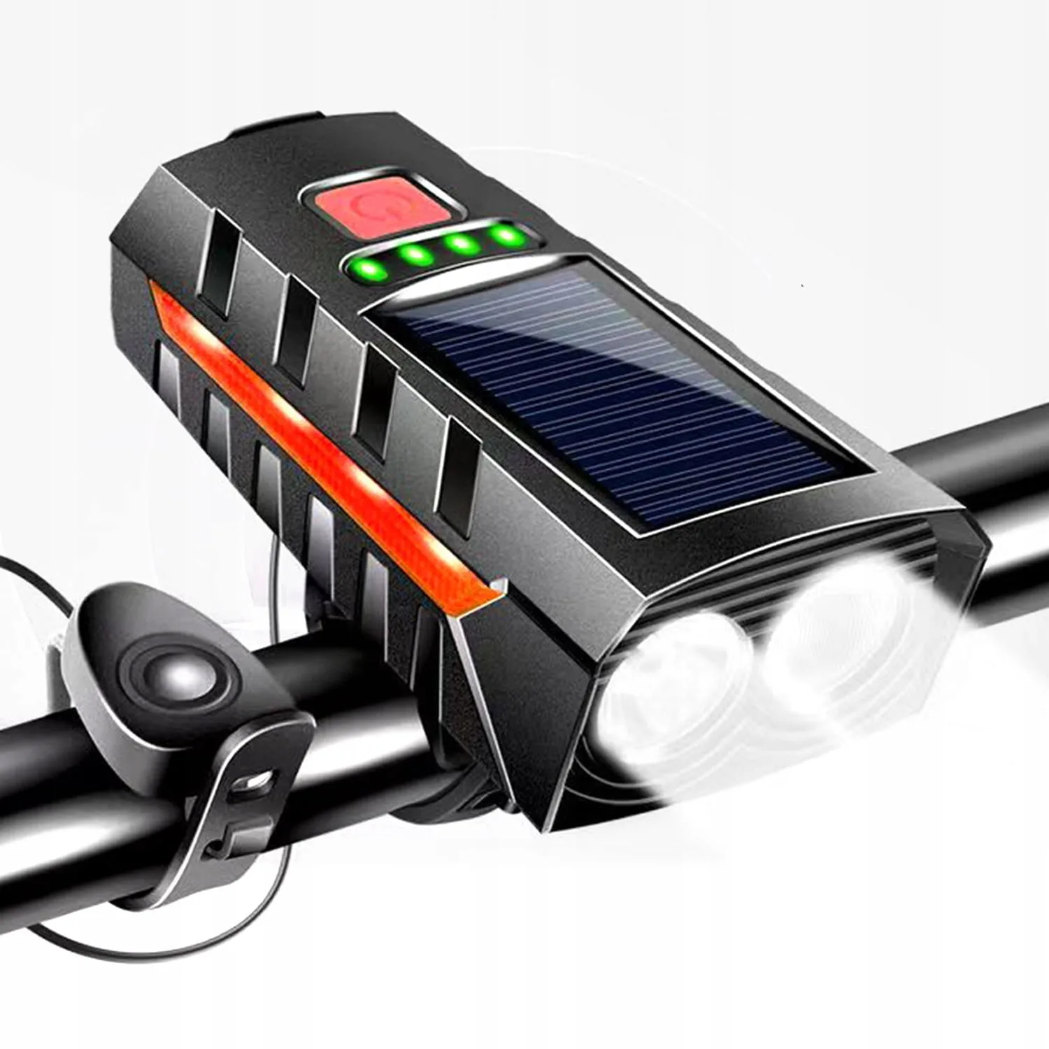 Set solarne aku. LED kolesarske svetilke in sirena 1200lm USB + zadnja luč - Image 7