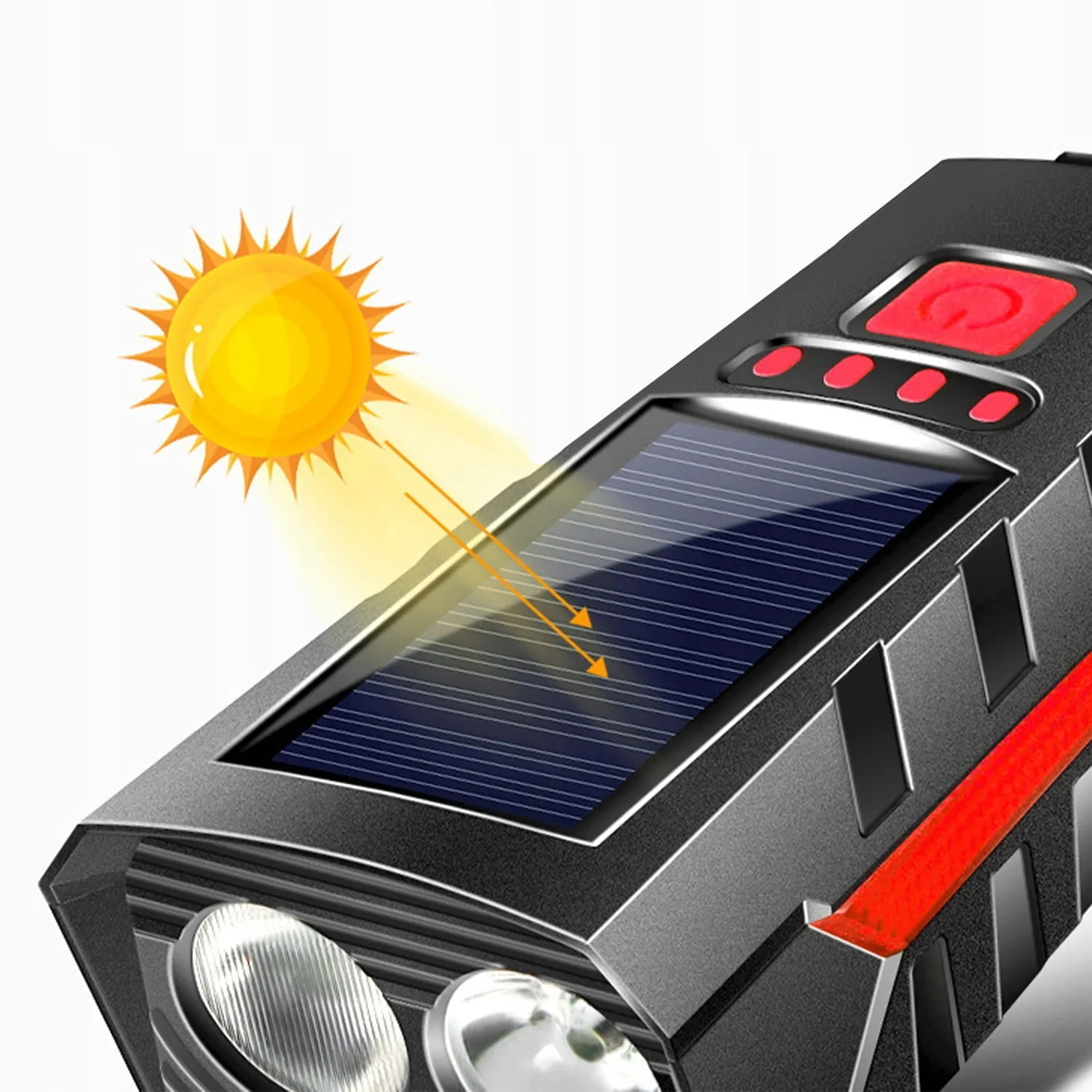 Set solarne aku. LED kolesarske svetilke in sirena 1200lm USB + zadnja luč - Image 9