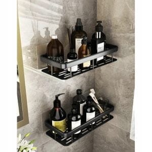2x kopalniška alu polica črna 30cm + 2 kljukici 14 Dve črni 30cm kopalniški polici iz aluminija s kljukicami