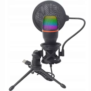 Namizni LED RGB kondenzatorski stoječi mikrofon USB + stativ