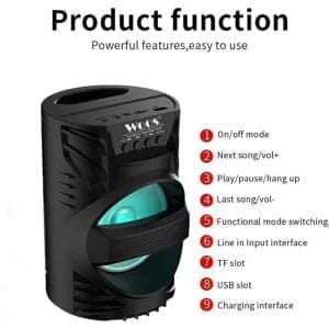 Aku. 1200mAh prenosni LED RGB bluetooth zvočnik USB SD 12 Barvit prenosni LED RGB bluetooth zvočnik