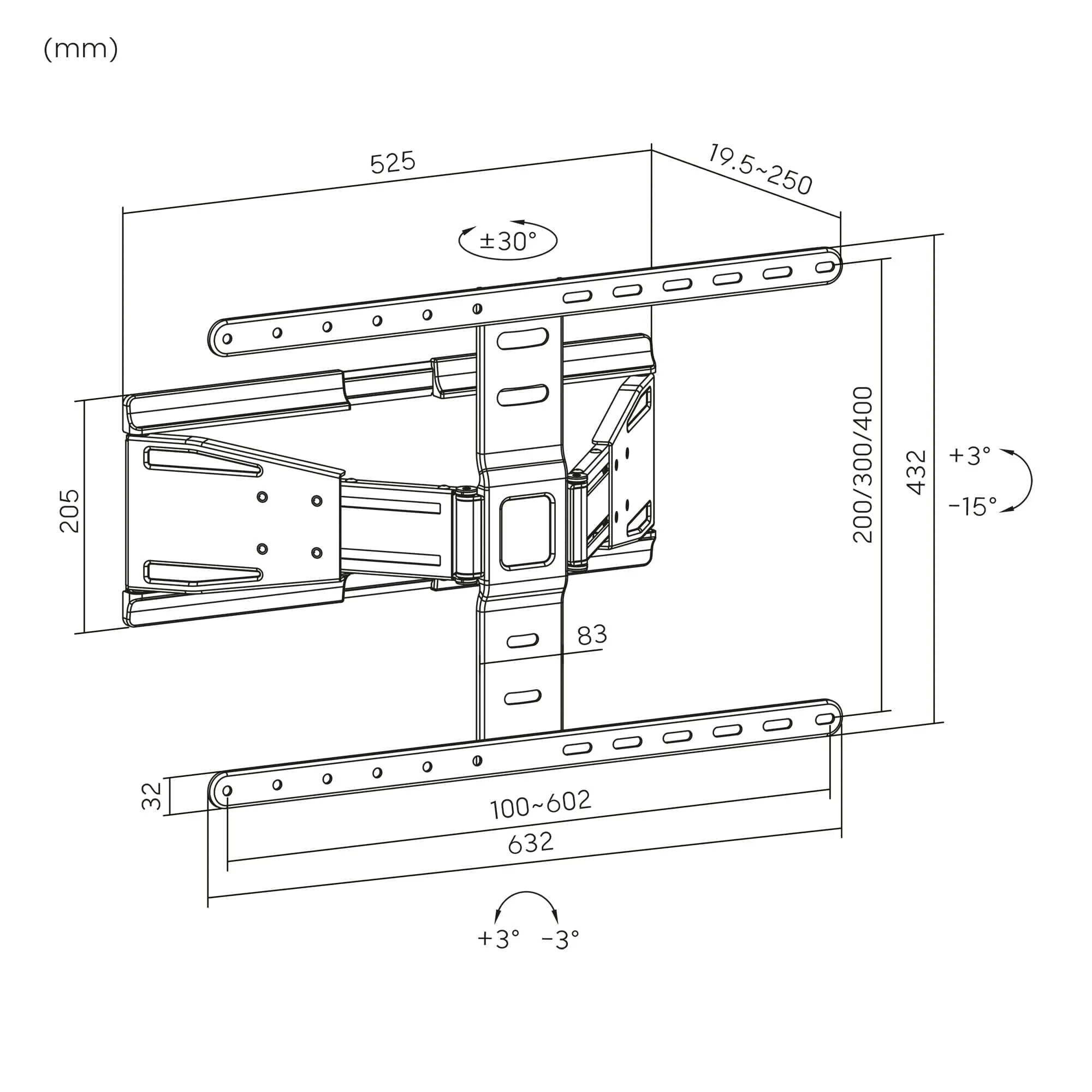 Ultra Slim univerzalni gibljiv in vrteči LCD TV nosilec za ekrane 43-90" do 50kg - Image 14